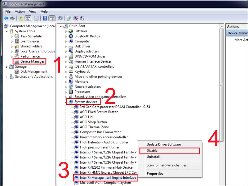 Thực hiện vô hiệu hóa Intel(R) Management Engine Interface