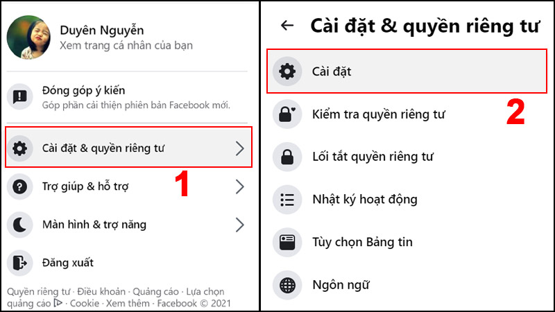  Chọn Cài đặt & Quyền riêng tư > Nhấn Cài đặt.