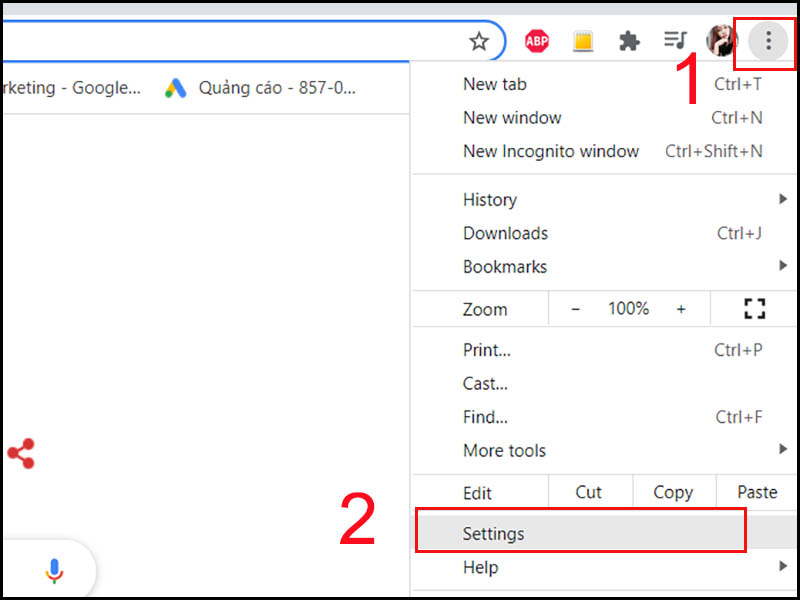 Chọn Settings trong Google Chrome