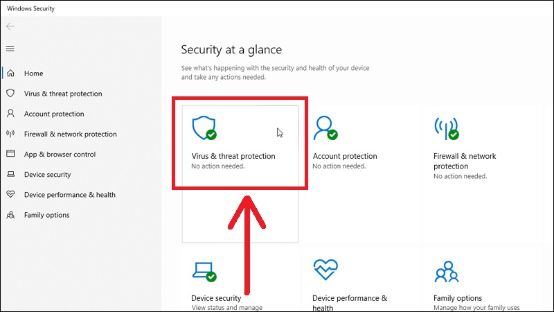 Chọn mục Virus & threat protection