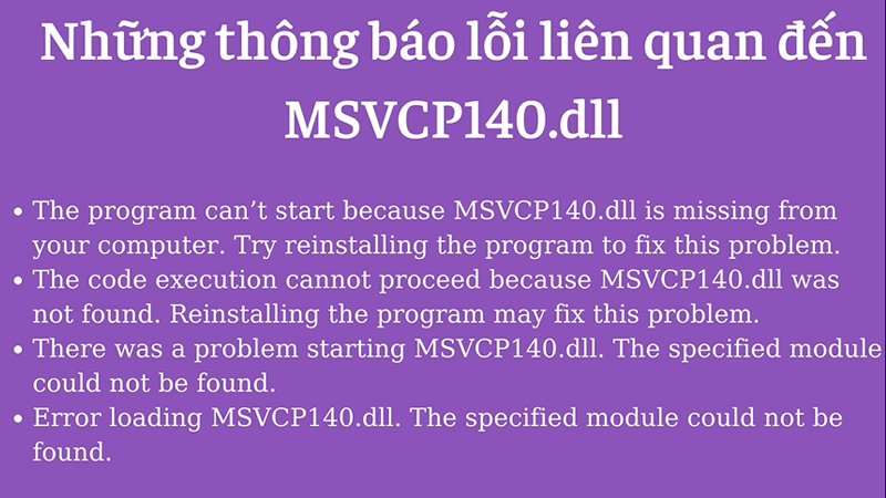 Thông báo liên quan đến lỗi MSVCP140.dll