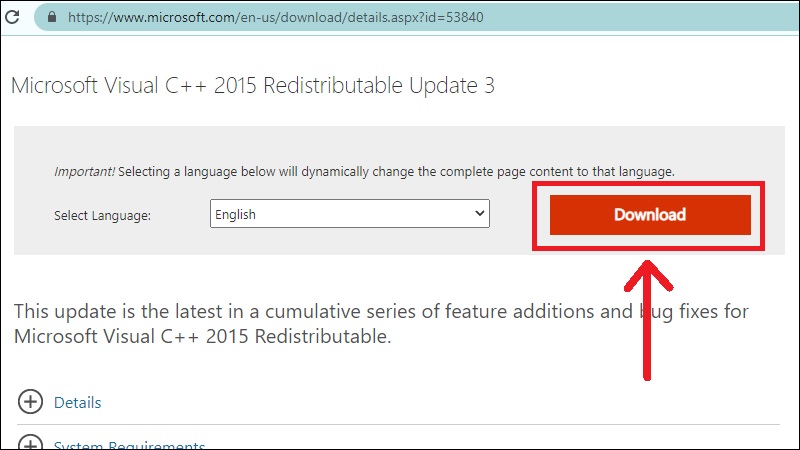 Tải và cài đặt lại gói Microsoft Visual C ++ Redistributable Package