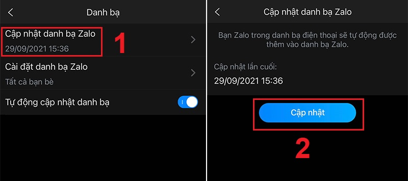 Cập nhật danh bạ ngay lập tức