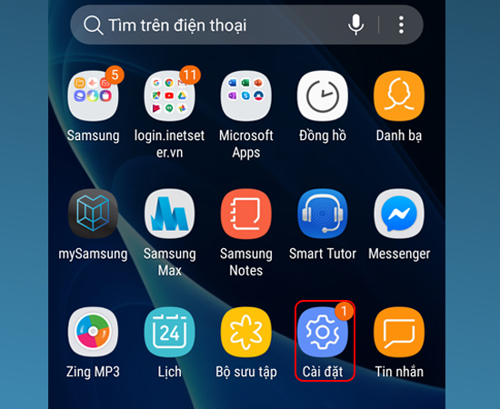 Bước 1: Đầu tiên vào Cài đặt nhé.