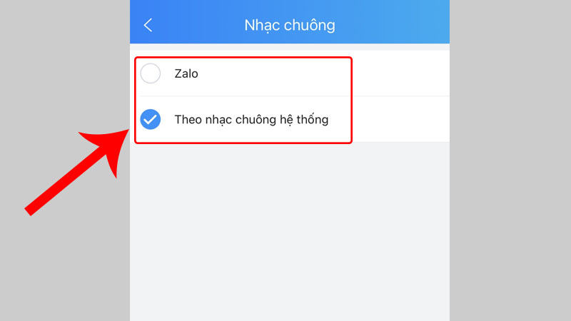 Bạn có thể chọn nhạc chuông Zalo mặc định hoặc chọn theo nhạc chuông iPhone