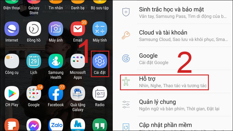 Vào Cài đặt, chọn Hỗ trợ