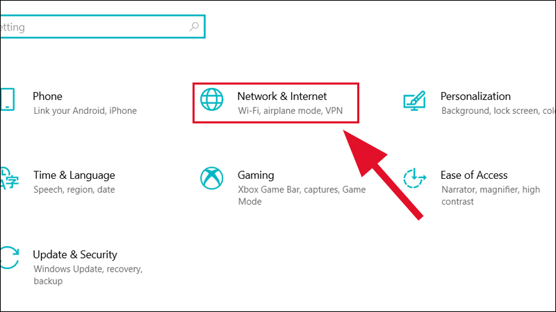 Chọn mục Network & Internet