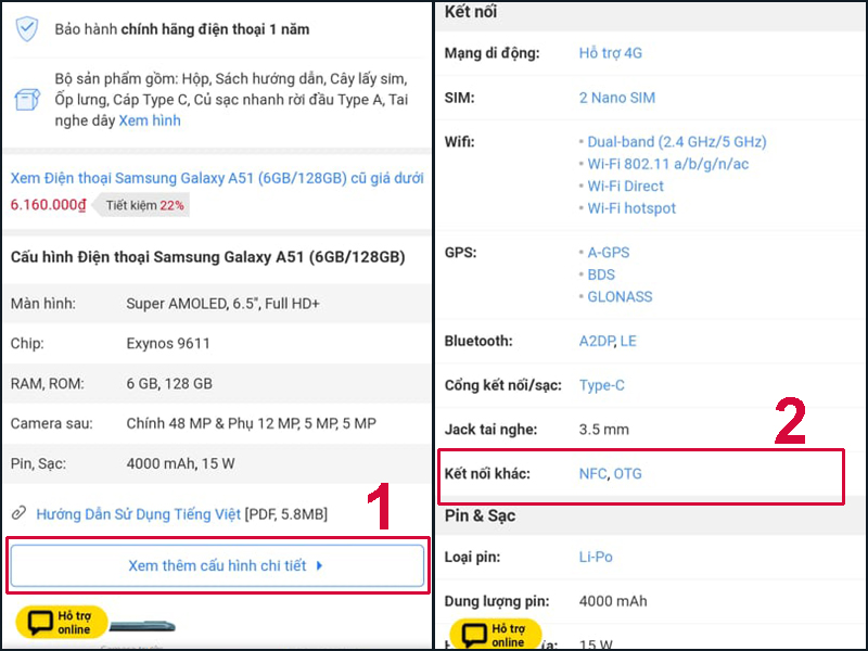 Xem mục Kết nối khác để biết được điện thoại của bạn có hỗ trợ OTG hay không