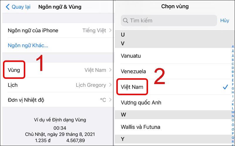 Chọn khu vực bạn đang sinh sống