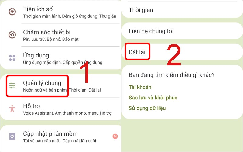 Chọn mục Quản lý chung và chọn Đặt lại