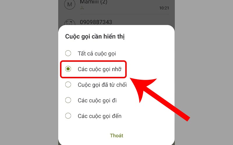 Xem các cuộc gọi nhỡ