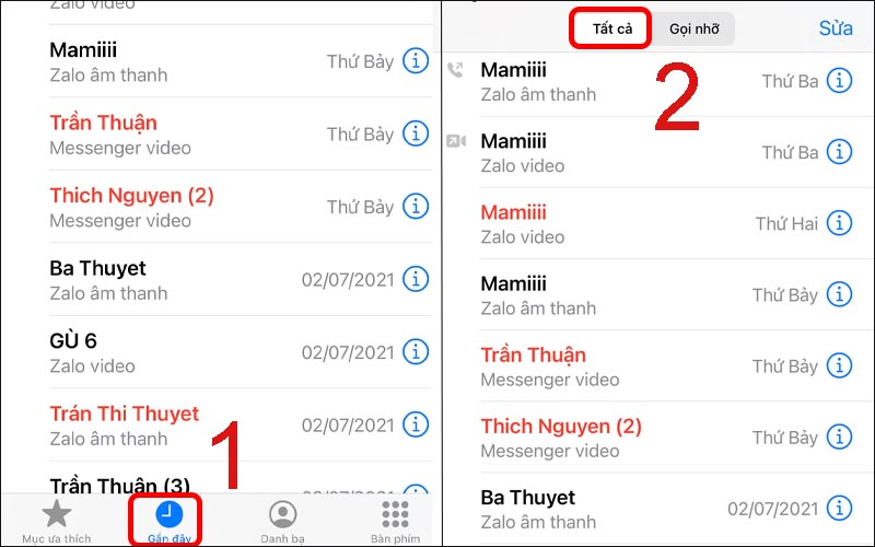 Hiển thị cuộc gọi gần đây trên iPhone