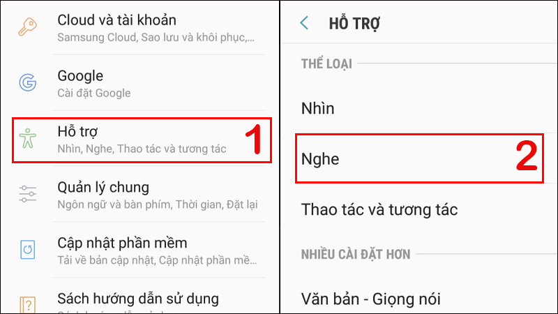 Chọn Hỗ trợ và chọn Nghe