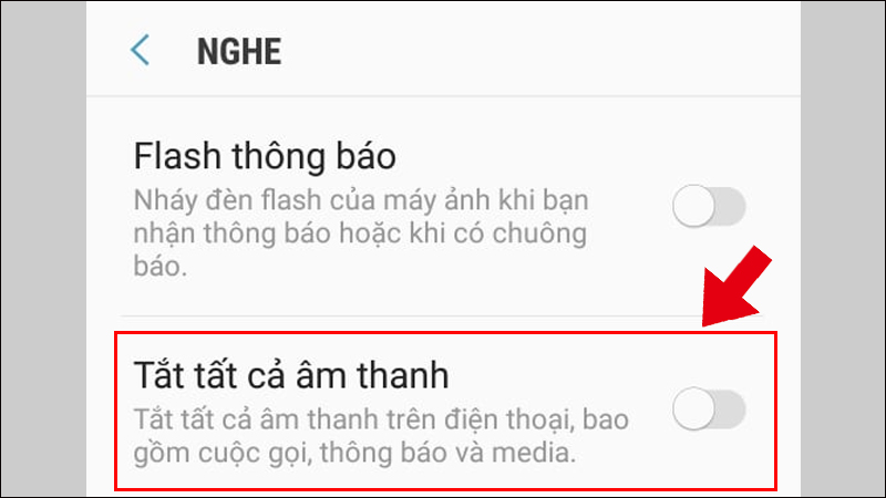 Gạt nút Tắt tất cả âm thanh sang trái 