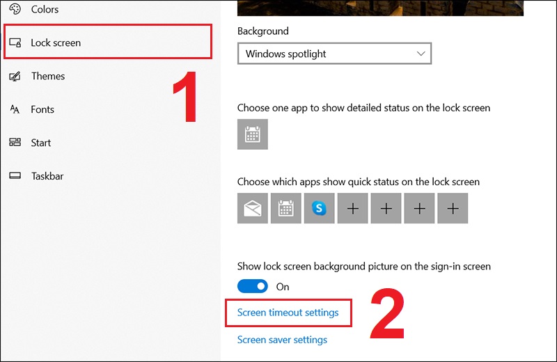 Vào Screen timeout settings