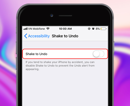 Tìm và vào Shake to Undo và bật chế độ