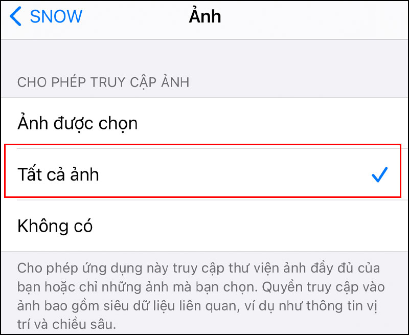 Nhấn chọn Tất cả Ảnh