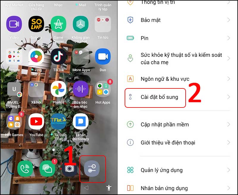 Vào Cài đặt, chọn Cài đặt bổ sung