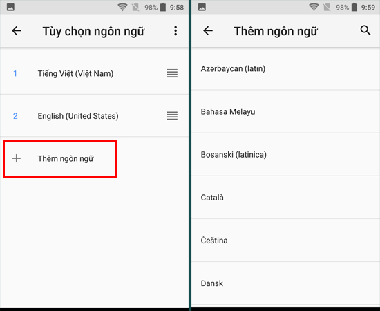 Bước 5: Hãy Thêm ngôn ngữ mà bạn mong muốn.