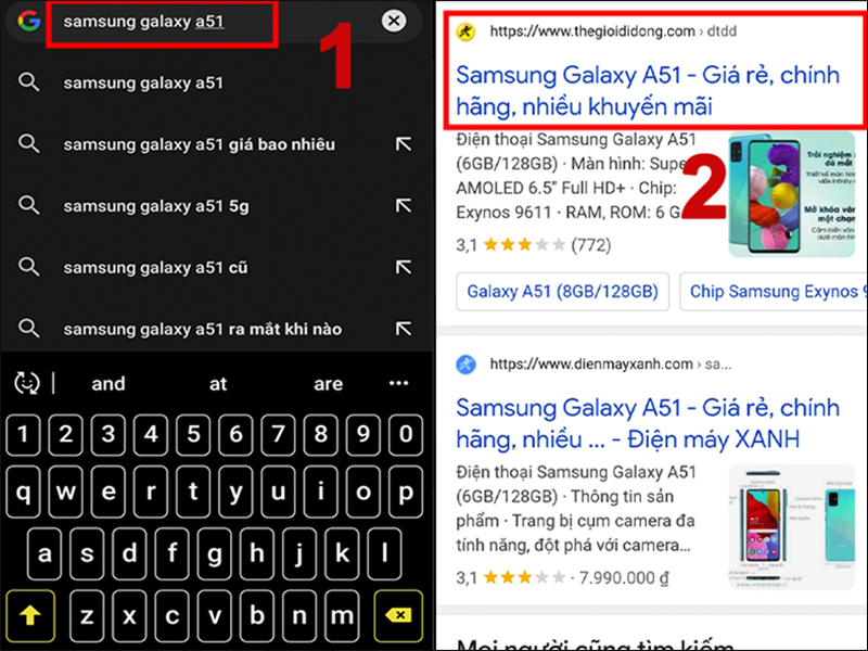 Gõ tên sản phẩm lên Google và bấm vào kết quả tìm được của TGDĐ