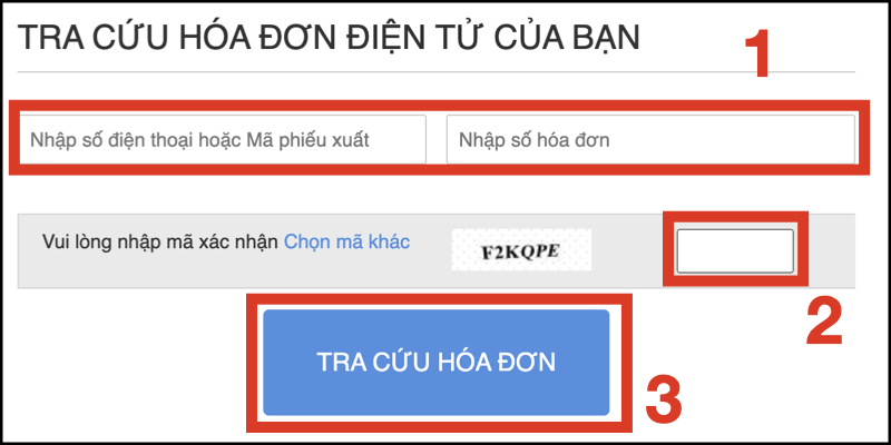 Nhập những thông tin được yêu cầu để tra cứu hoá đơn điện tử