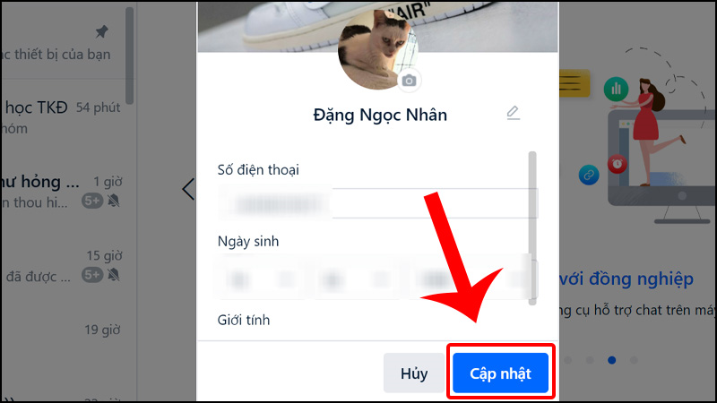 Click chọn Cập nhật để lưu ảnh