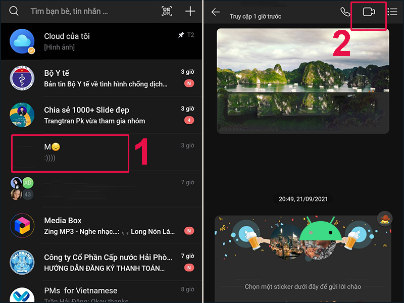 Chọn biểu tượng máy quay trong cuộc trò chuyện bạn muốn gọi video trên Zalo