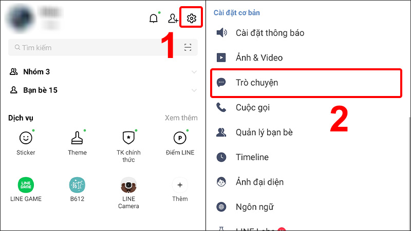 Nhấn vào biểu tượng Cài đặt và chọn Trò chuyện