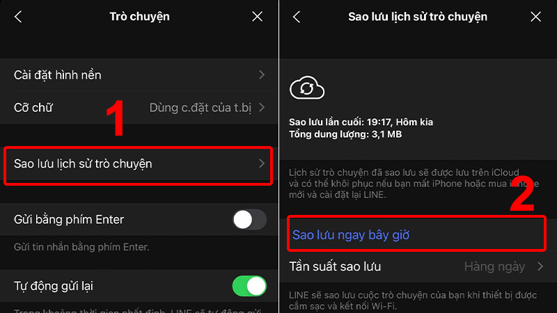 Chọn Sao lưu lịch sử trò chuyện và nhấn Sao lưu ngay bây giờ