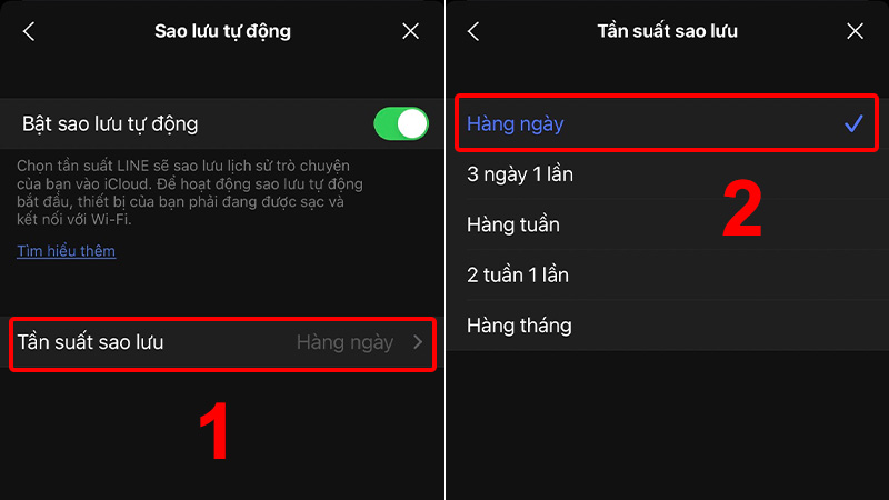 Nhấn vào Tần suất sao lưu và chọn tần suất sao lưu tùy ý muốn