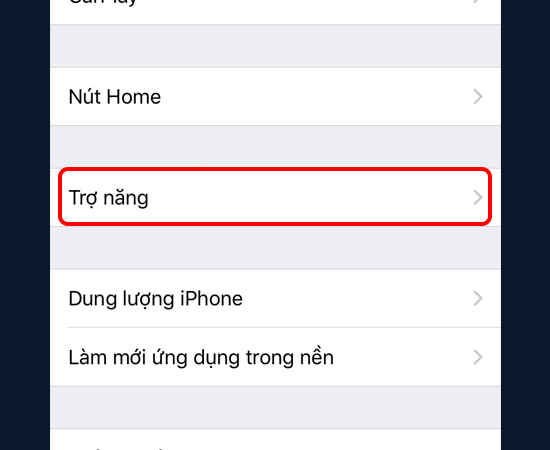 Bước 3: Chọn mục Trợ năng.