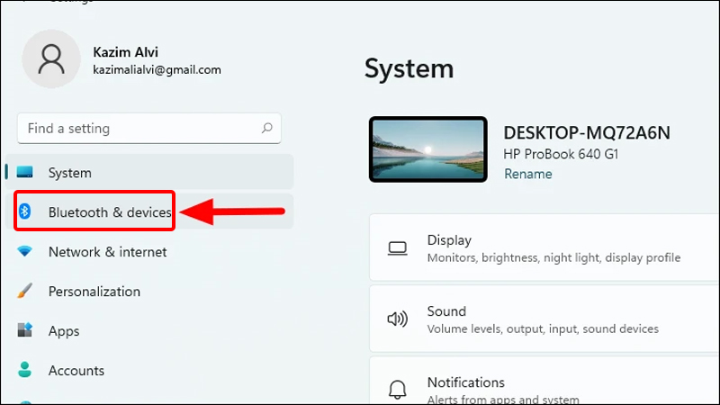Click chọn Bluetooth & devices
