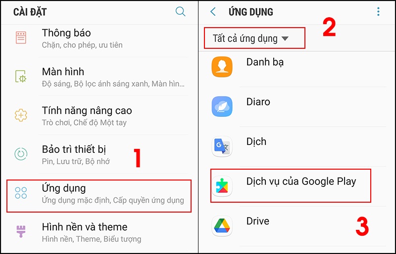 Tìm chọn dịch vụ Google Play trong ứng dụng