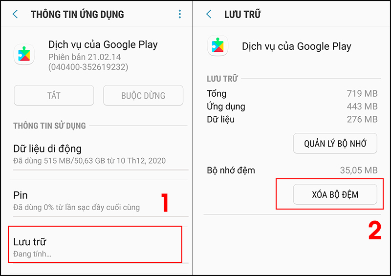 Xóa bộ nhớ đệm của dịch vụ Google Play