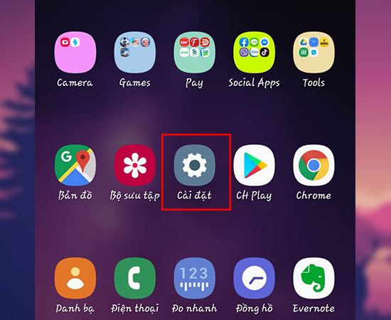 Vào Cài Đặt