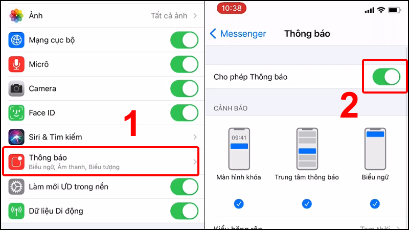 Nhấn vào Thông báo cho phép thông báo từ Messenger