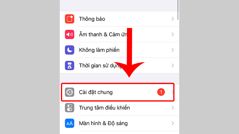 Vào Cài đặt và chọn Cài đặt chung