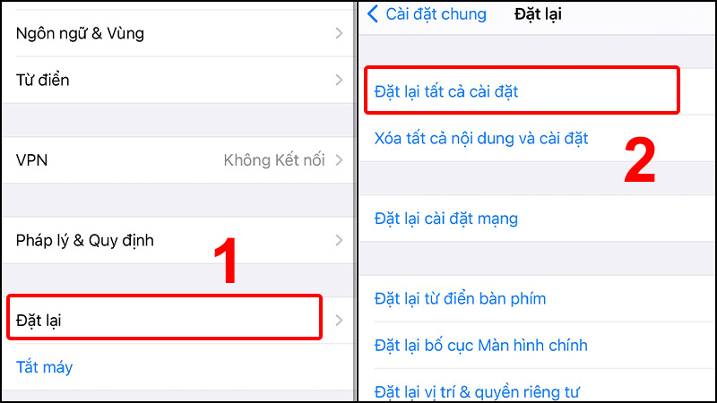 Đặt lại tất cả cài đặt trên iPhone