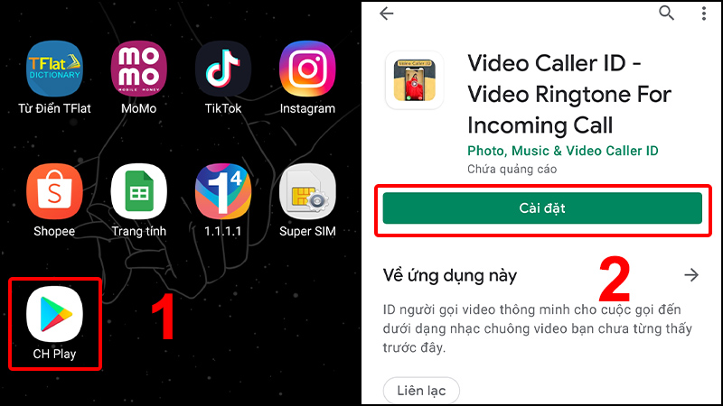 Vào CH Play và tải ứng dụng Video Caller ID