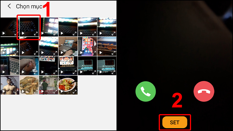 Nhấn vào Video muốn chọn và chọn SET