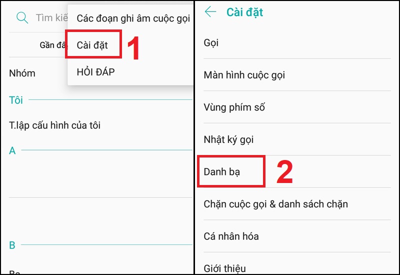 Ở mục Cài đặt truy cập tiếp Danh bạ