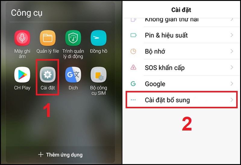 Vào Cài đặt bổ sung trong mục Cài đặt