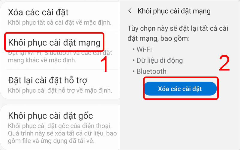 Tiến hành đặt lại cài đặt mạng