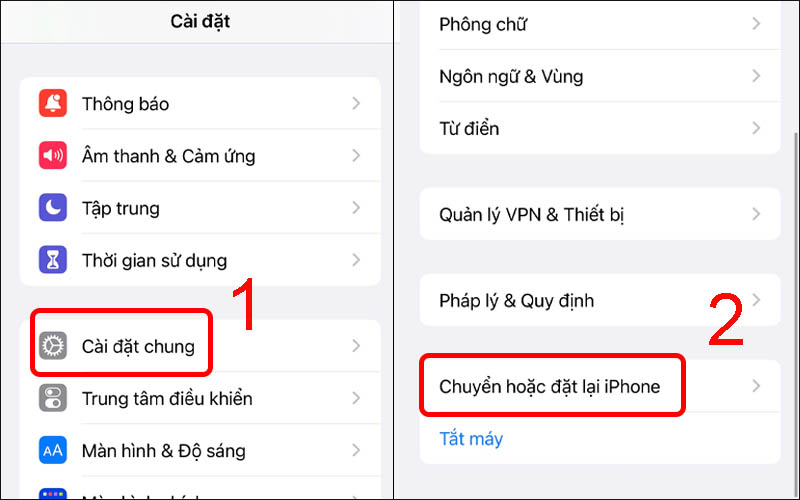 Chọn mục Chuyển hoặc đặt lại iPhone