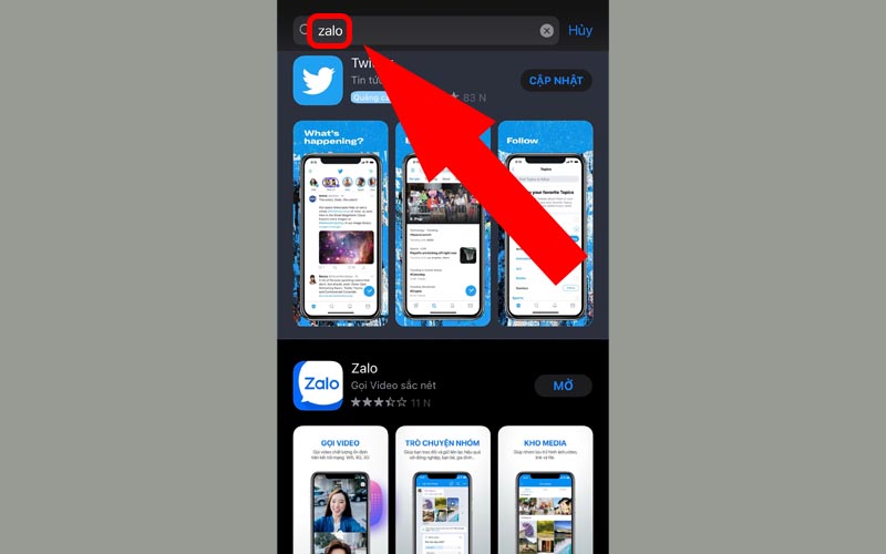Nhập Zalo vào thanh tìm kiếm ở App Store
