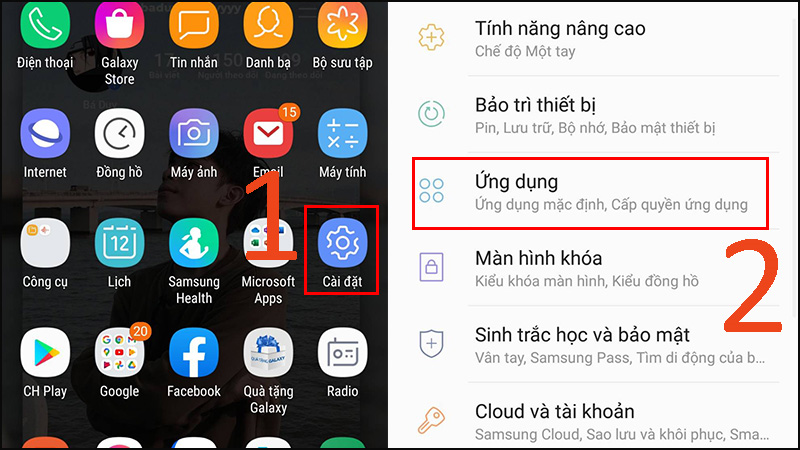  Vào Cài đặt > Chọn Ứng dụng