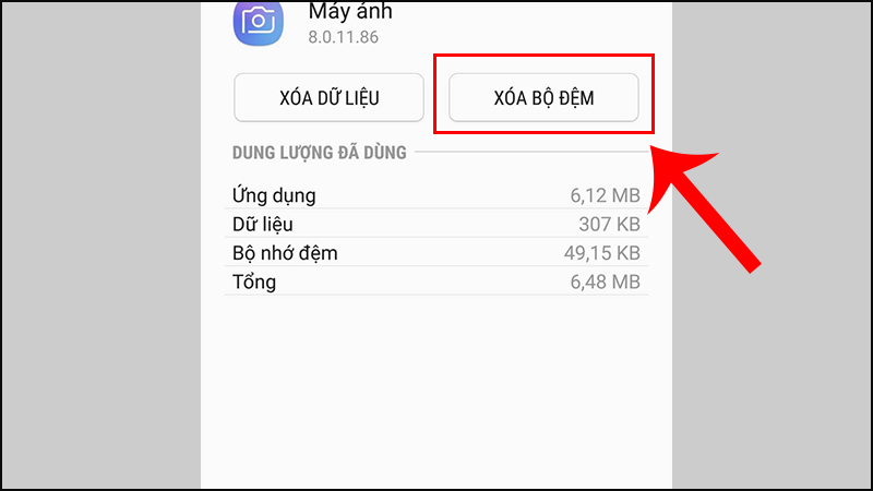  Chọn XÓA BỘ ĐỆM