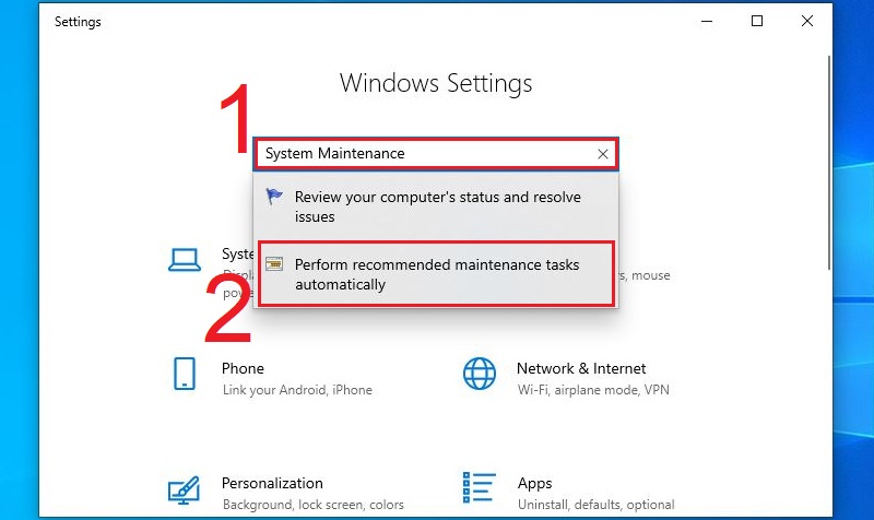 Tìm và Chọn Perform recommended maintenance tasks automatically