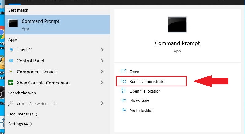 Mở Command Prompt bằng admin