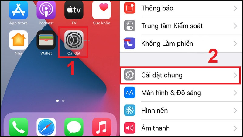 Chọn Cài đặt chung ở Cài đặt